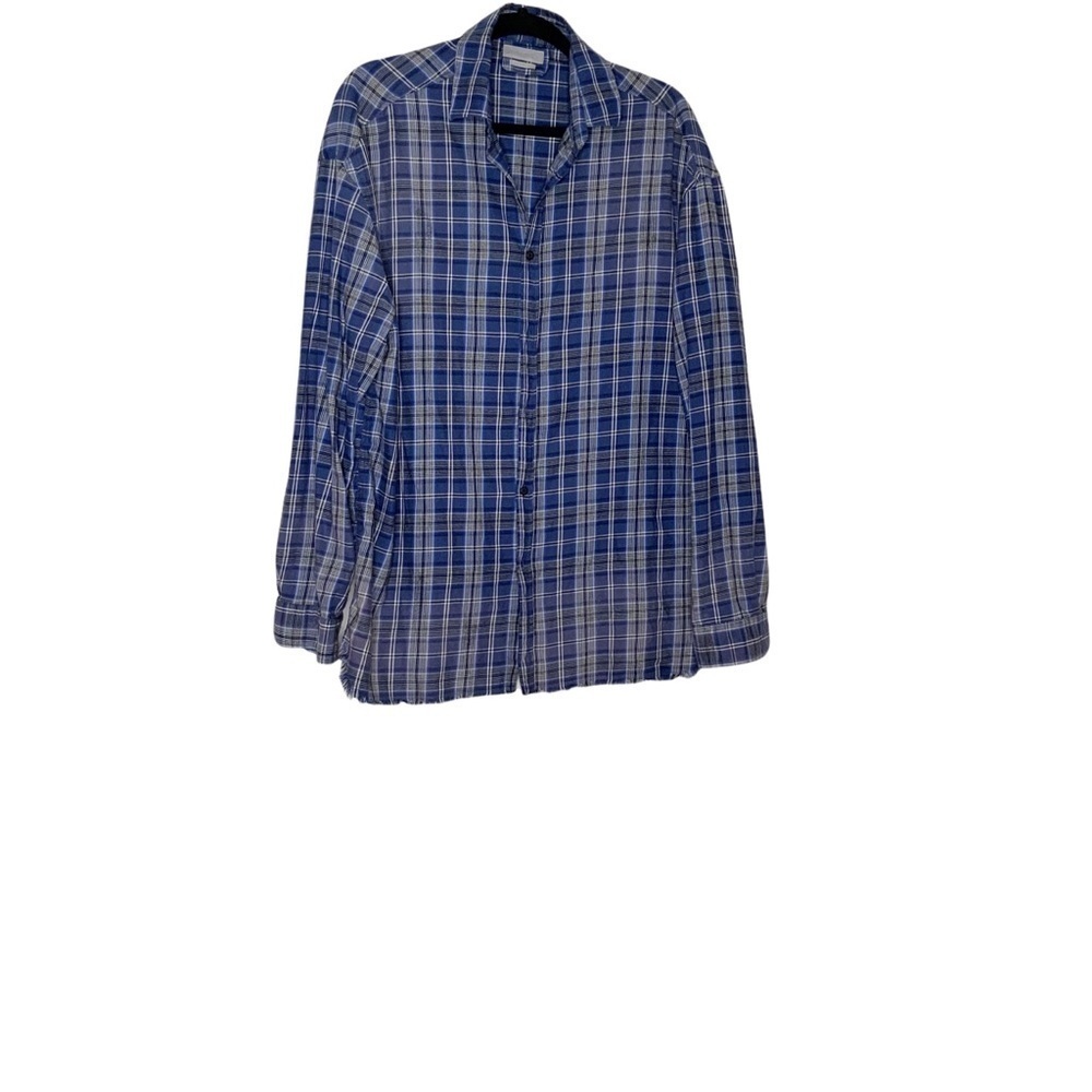 zara MAN Blue plaid buttoned down shirt with frayed hem. Size L - Picture 3 of 7